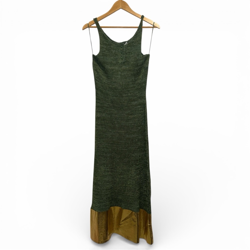 JW Anderson Green Metallic Knit Maxi Dress Gold Foil Coated Medium Designer NWT - Picture 5 of 13